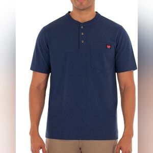Wrangler® Men's Short-sleeve Workwear Chest Pocket Blue Henley Shirt Size XL